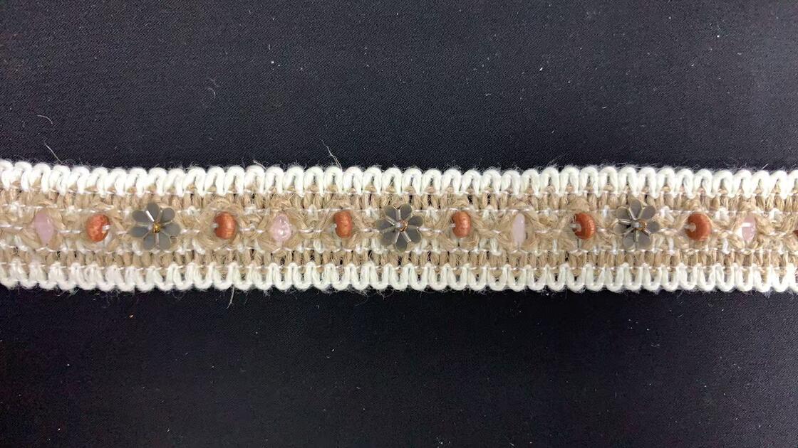 Quality Bohemian Woven Jute Lace Trim, Wooden Bead & Metal Flower Embellished Decorative Tape factory