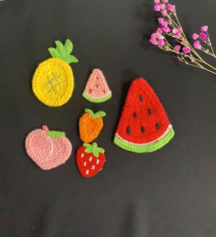 Quality Colorful Imitate Handmade Fruit patches Watermelon Strawberry Pineapple Peach Carrot  Cute Fruit Motif Imitation Handmade Applique Patches for Kids Garment Accessories factory