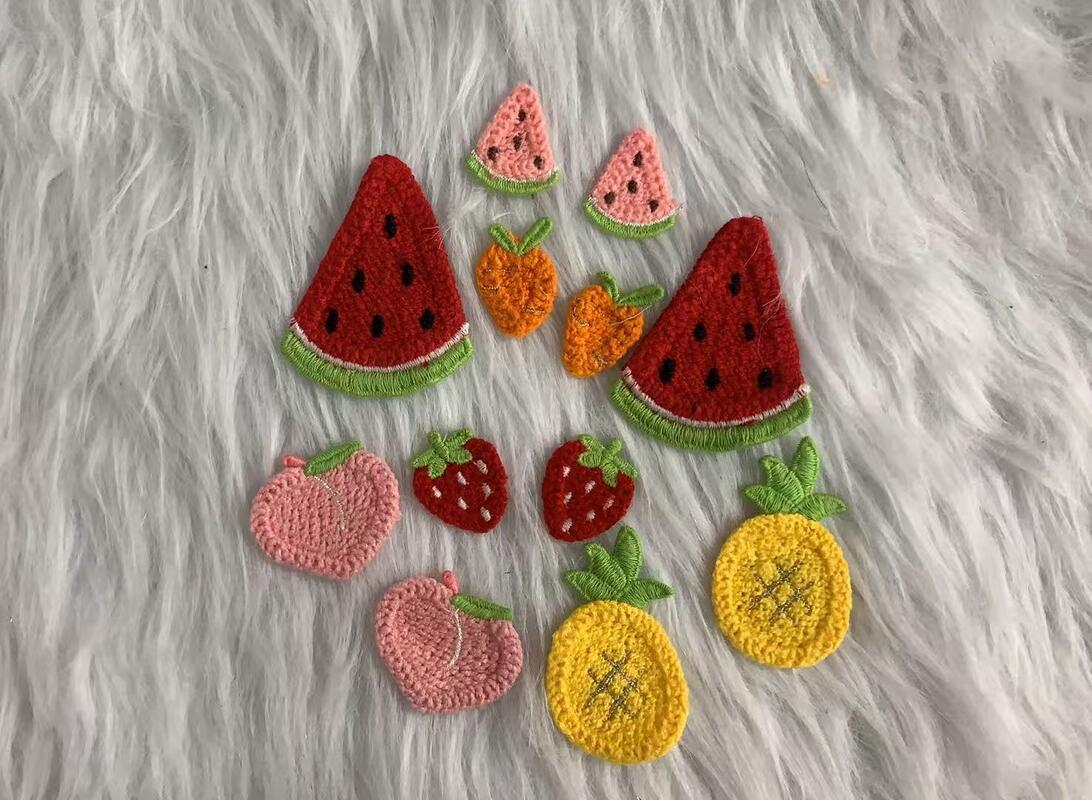Quality Colorful Imitate Handmade Fruit patches Watermelon Strawberry Pineapple Peach Carrot  Cute Fruit Motif Imitation Handmade Applique Patches for Kids Garment Accessories factory