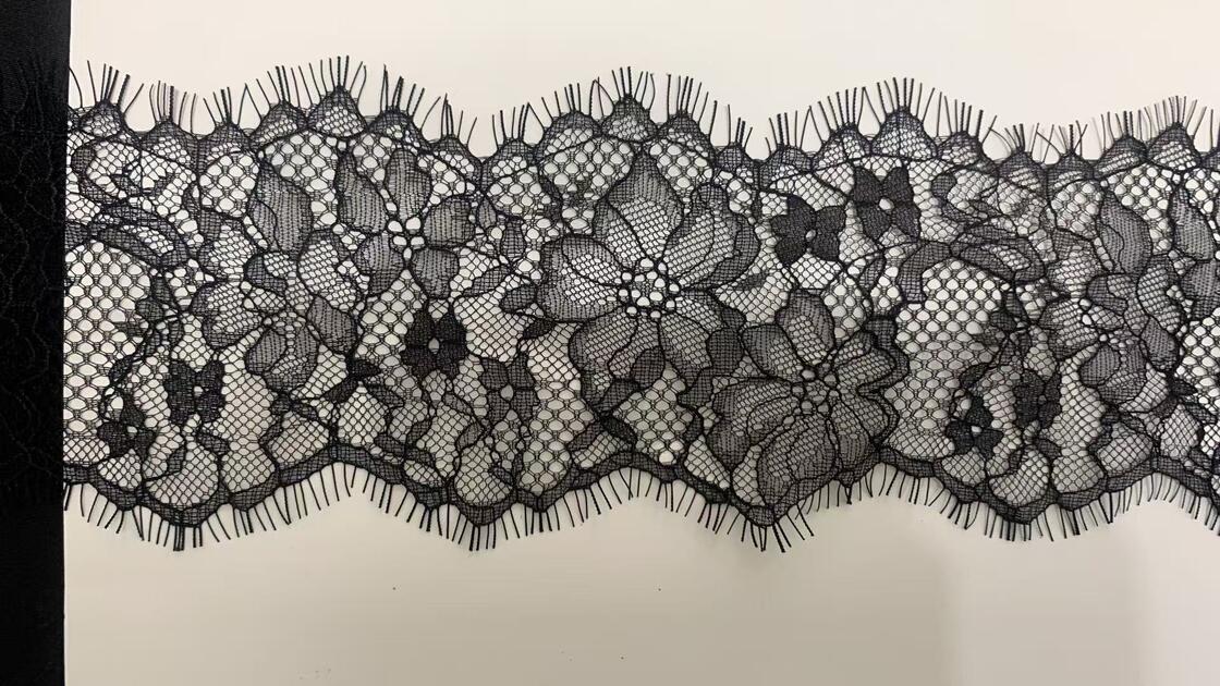 Quality Non-Stretch Nylon Eyelash Lace Trim with Hollow Floral Pattern and 10.5CM Width for Wedding Dress Decoration factory