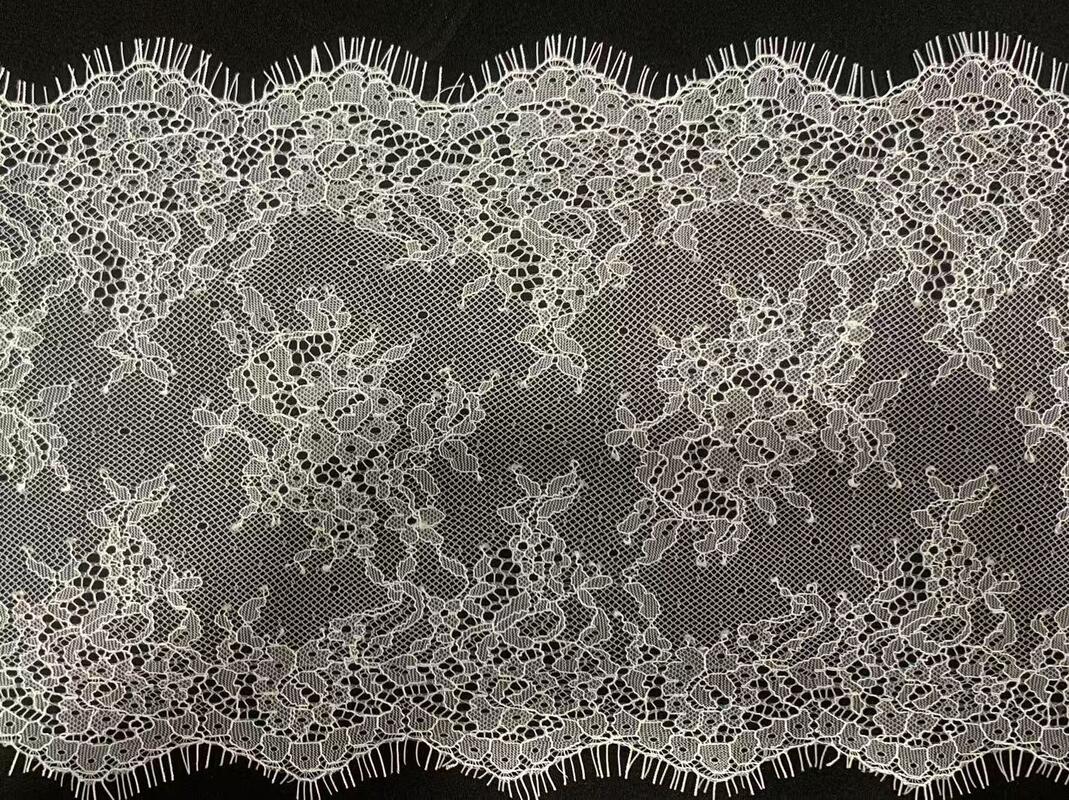 Quality White Eyelash Non-Elastic Nylon Lace Trim Romantic Floral Lace for Evening Gown Garment Accessories factory