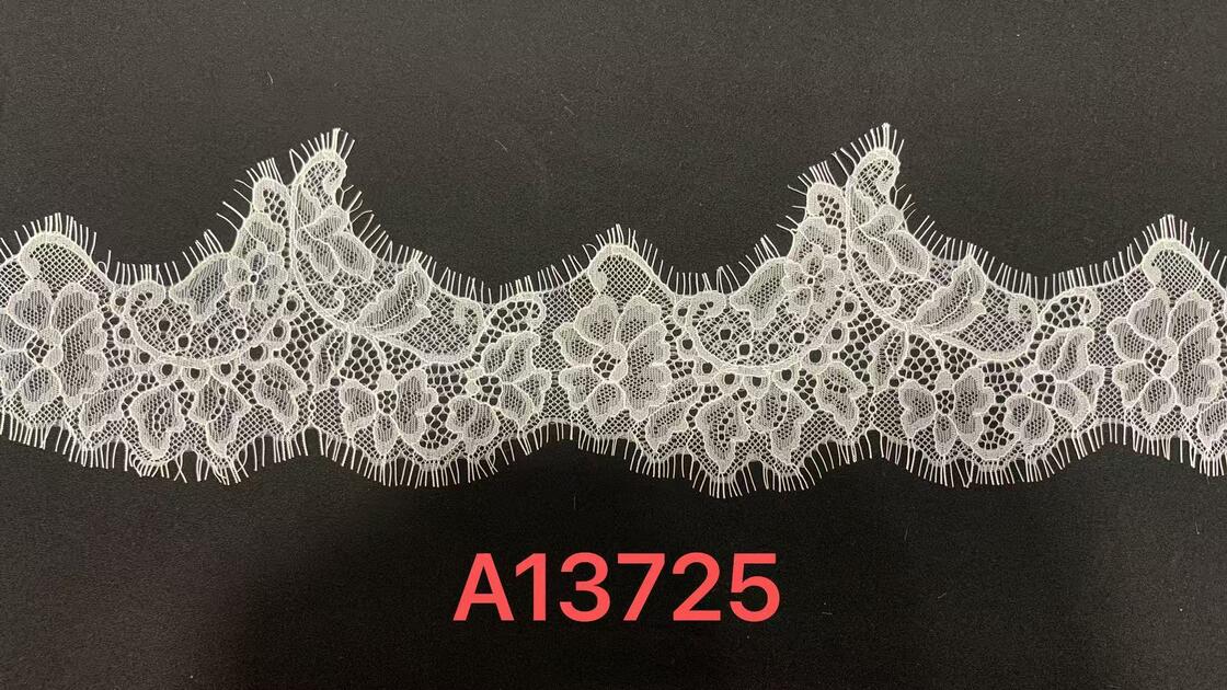 Quality Pure White 12cm Width Hollow Floral Eyelash Lace Trim for Bridal Gown and Garment Edge Decoration factory