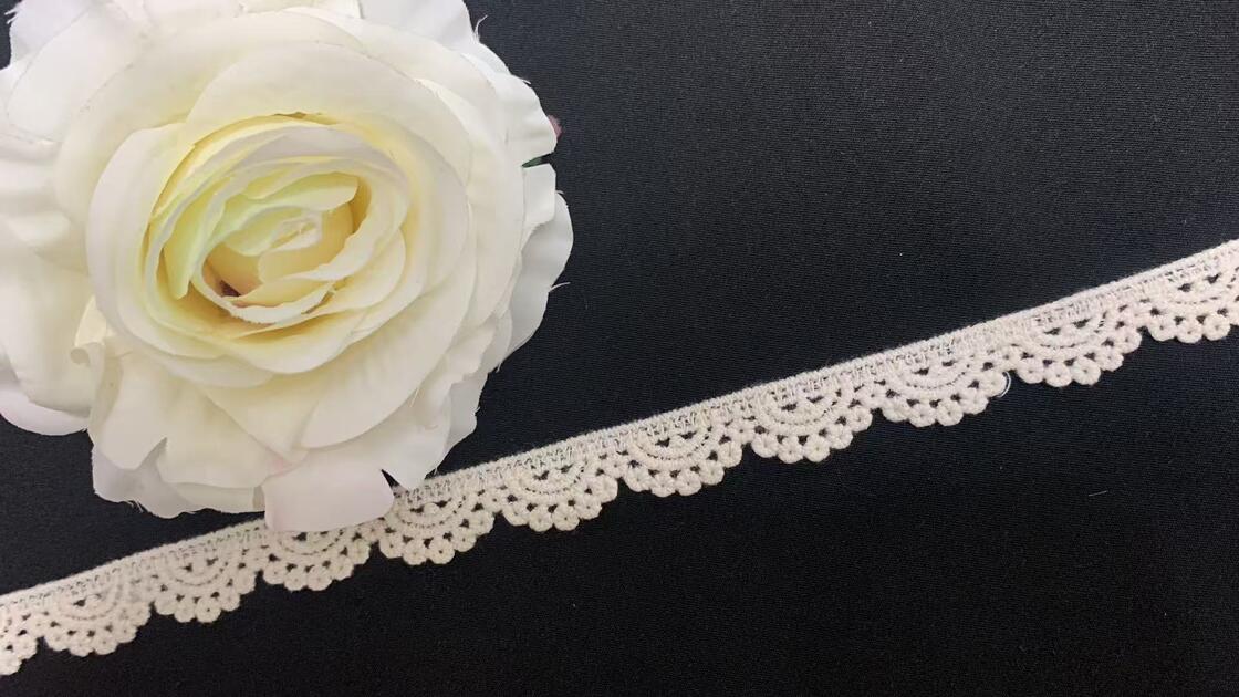 Quality 1.5cm Cotton Water Soluble Lace Trim with Scalloped Edge Soft Lightweight for Dress Lingerie Decoration factory