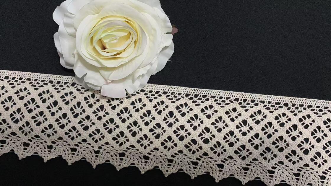 Quality 8.5cm Cotton Crochet Lace Trim with Rhombus Weave and Breathable Design for Apparel and Home Textiles factory