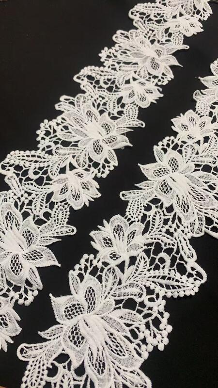 Quality 10cm Polyester Milk yarn Water‑Soluble Embroidery Lace Trim, Floral Hollow Lace Border for Wedding Dress factory