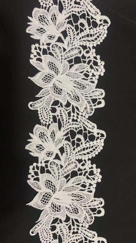 Quality 10cm Polyester Milk yarn Water‑Soluble Embroidery Lace Trim, Floral Hollow Lace Border for Wedding Dress factory