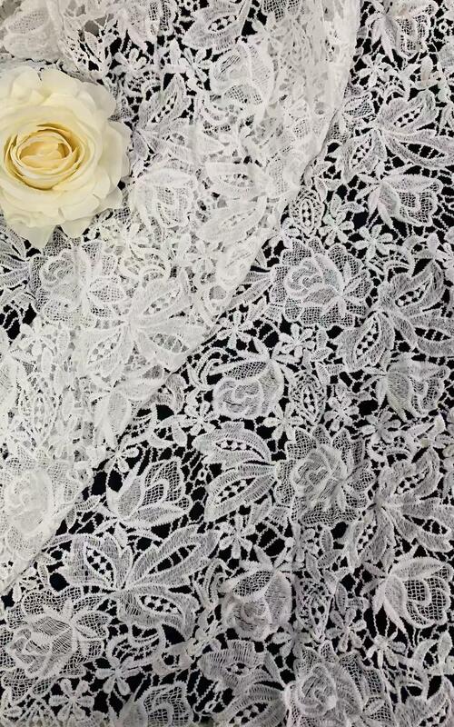 Quality Polyester milk yarn Water Soluble Embroider Fabric, Rose Floral Hollow Lace Fabric for Dresses factory