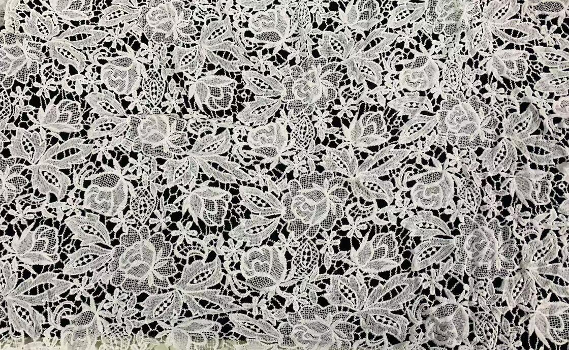 Quality Polyester milk yarn Water Soluble Embroider Fabric, Rose Floral Hollow Lace Fabric for Dresses factory