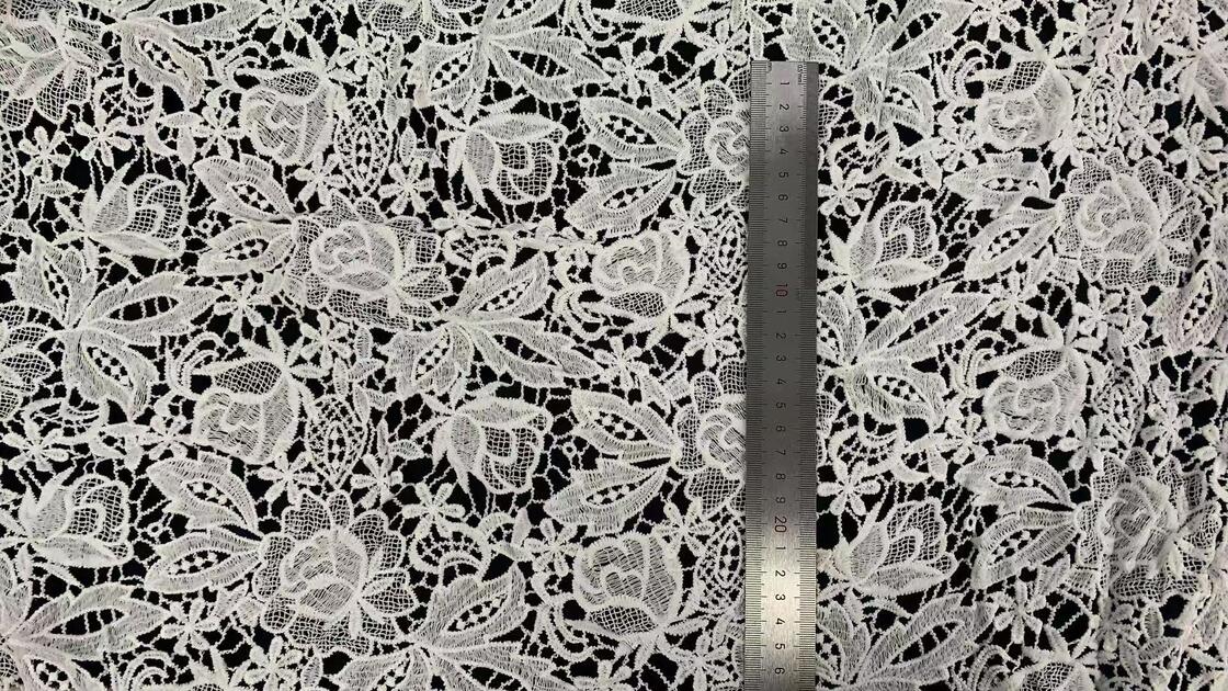 Quality Polyester milk yarn Water Soluble Embroider Fabric, Rose Floral Hollow Lace Fabric for Dresses factory
