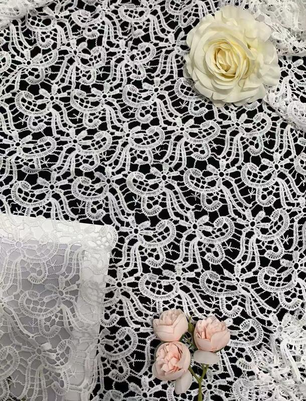 Quality White Milk Yarn Water‑Soluble Embroidery Fabric,Geometric Floral Hollow  Lace Fabric Hollow Embroidery for Dress & Wedding factory