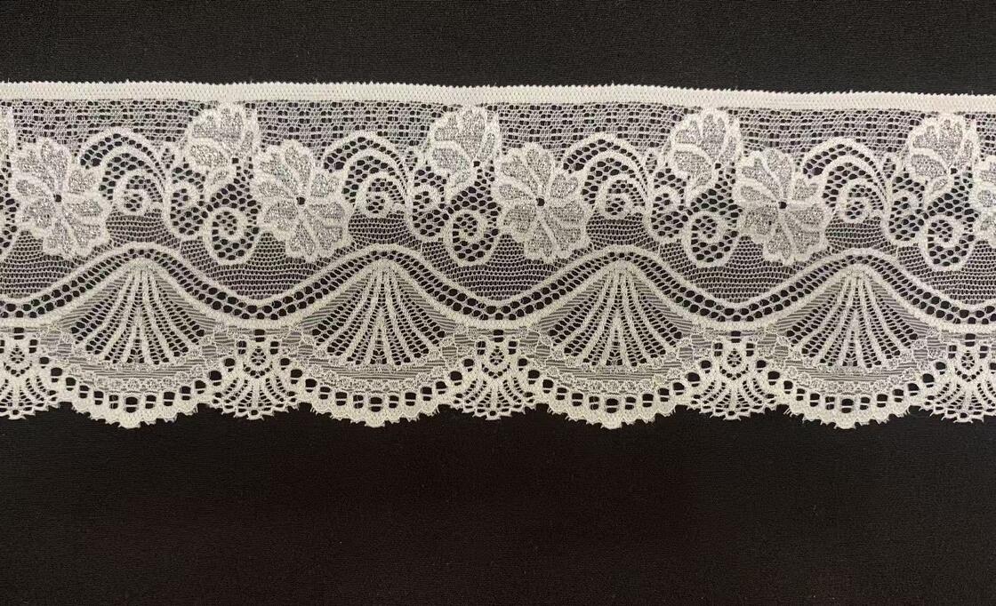 Quality 10cm Width Stretch Lace Trim with Scalloped Edge and Spandex Nylon Blend for Apparel and Home Decor factory