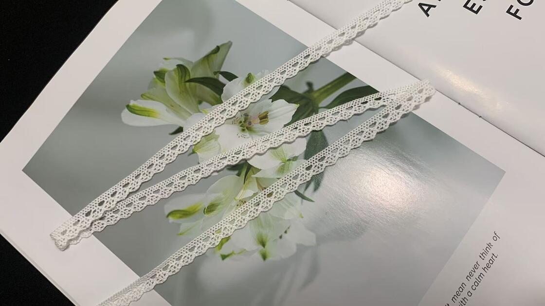 Quality 1cm Width Cotton Crochet Lace Trim with Wavy Scallop Border and Geometric Hollow Patterns for Dress Lingerie Sewing Decor factory
