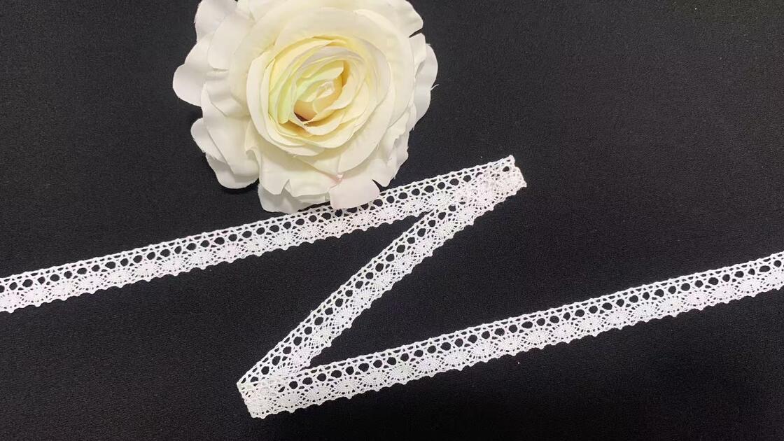 Quality 1.5cm Width Cotton Crochet Lace Trim with Orderly Round Hollow Holes Soft Breathable for Dress Sewing factory