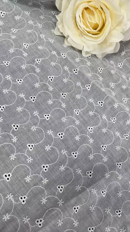 Quality Cotton Eyelet Embroidery Fabric, Hollow Floral Circle Cut‑Work Fabric for Dress Blouse Sewing factory