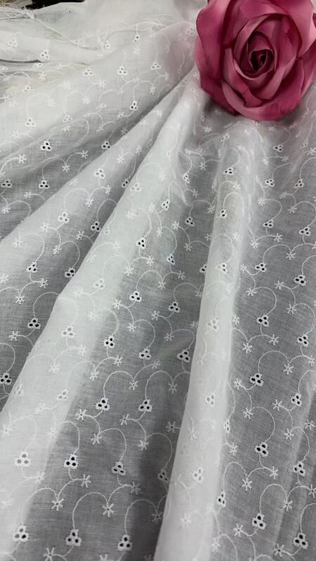 Quality Cotton Eyelet Embroidery Fabric, Hollow Floral Circle Cut‑Work Fabric for Dress Blouse Sewing factory