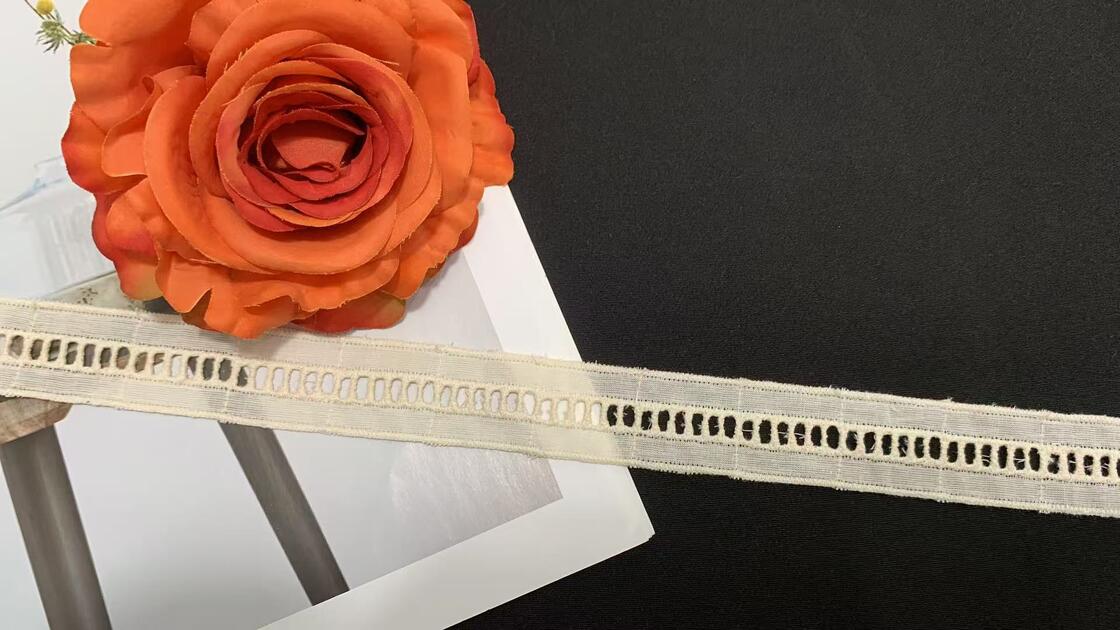 Quality 2.5cm Width Cotton Chicken Lace Trim with Elongated Hollow Holes and Solid Cotton Weave for Dress Undergarment Decor factory