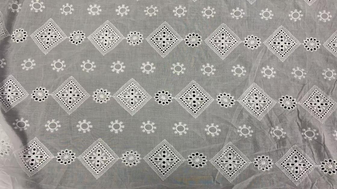 Quality Vintage Diamond Sunflower Eyelet Cutwork Cotton Fabric, Breathable Hollow Embroidery Fabric for Blouse Skirt factory