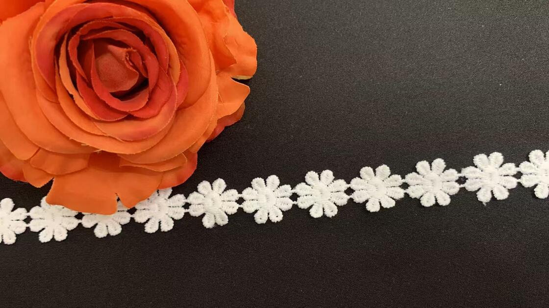 Quality Milk Yarn Chemistry Lace Trim with Connected Daisy Motifs Soft Lightweight Hollow Strip Fine Workmanship Smooth Touch Suitable for Dress Lingerie and Home Textile Various Handmade Accessory Trimming factory