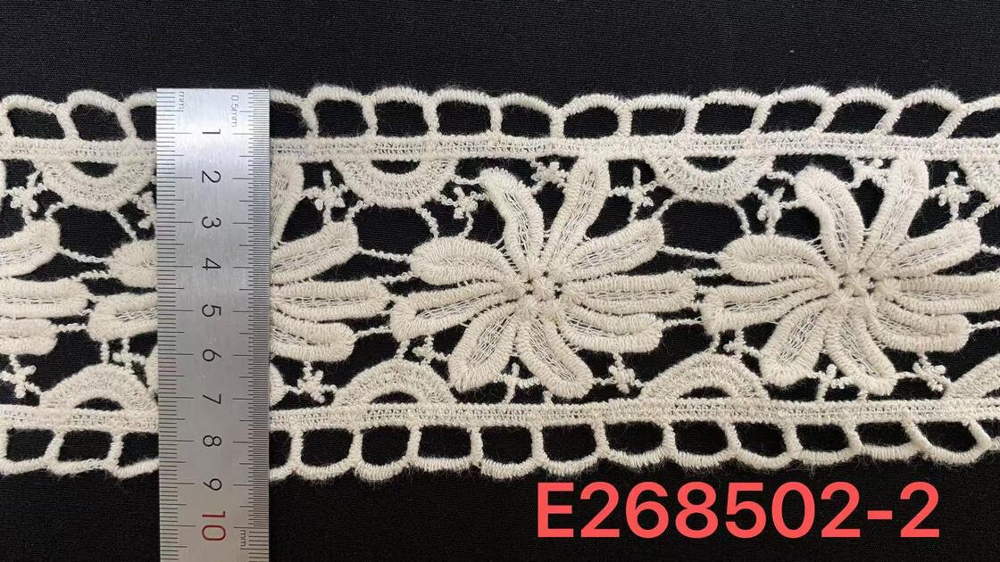 Quality Premium 100% Cotton Water Soluble Lace Trim with Scalloped Edge and Customizable Length for Bridal Gowns factory