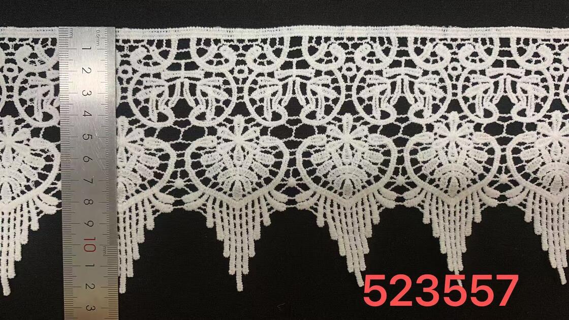 Quality 12.3cm Width Milk Yarn Lace Trim with Unique Heart Pattern and Soft Smooth Handfeel for Boutique Dresses factory