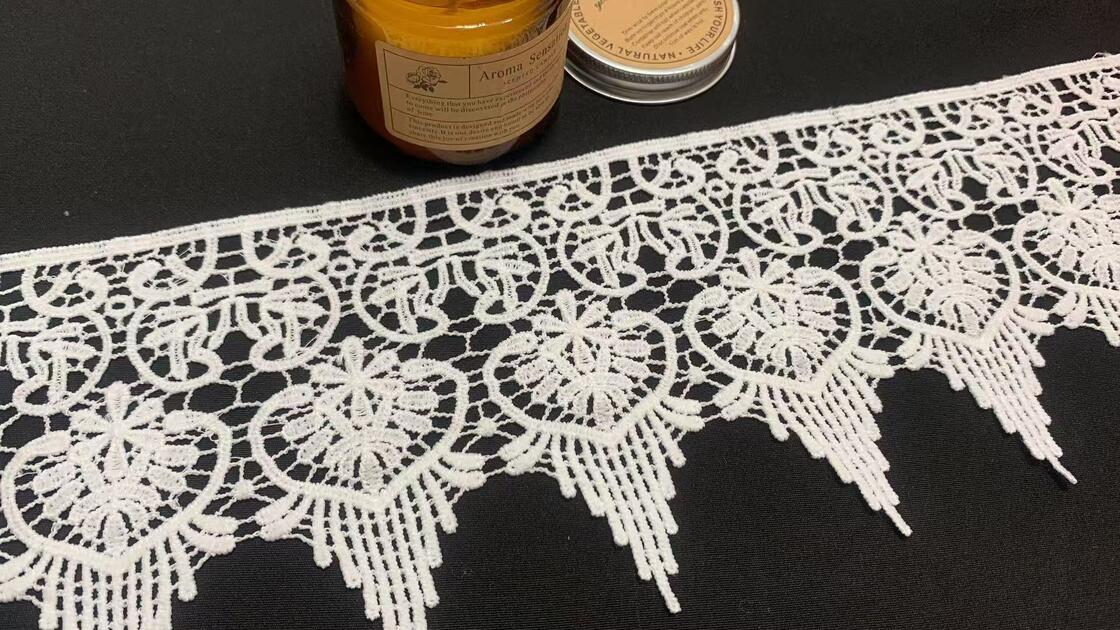 Quality 12.3cm Width Milk Yarn Lace Trim with Unique Heart Pattern and Soft Smooth Handfeel for Boutique Dresses factory