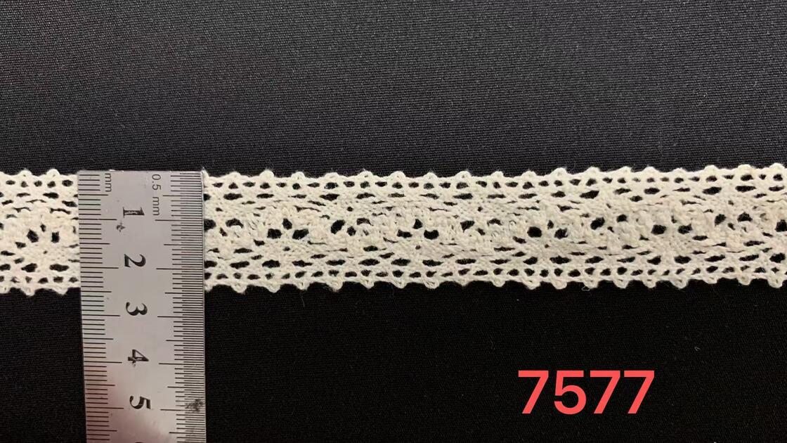 Quality Factory Bulk Wholesale 100% Cotton Crochet Lace Trim 7577 & S6196 | 2.2‑2.3cm Hollow Lace for Garment Mass Production factory