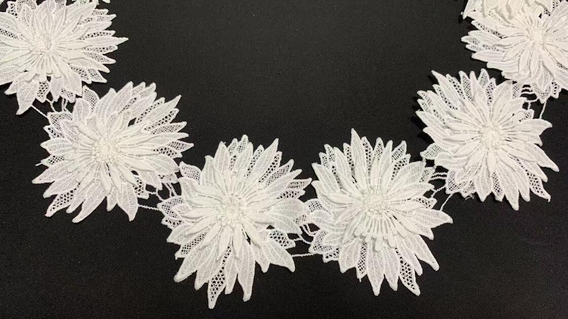 Quality 11.5cm Width Milk Yarn Lace Trim with Large Raised Three Dimensional Floral Motif and Fine Hollow Workmanship factory