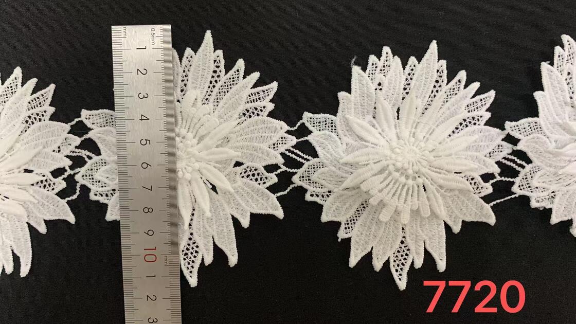 Quality 11.5cm Width Milk Yarn Lace Trim with Large Raised Three Dimensional Floral Motif and Fine Hollow Workmanship factory