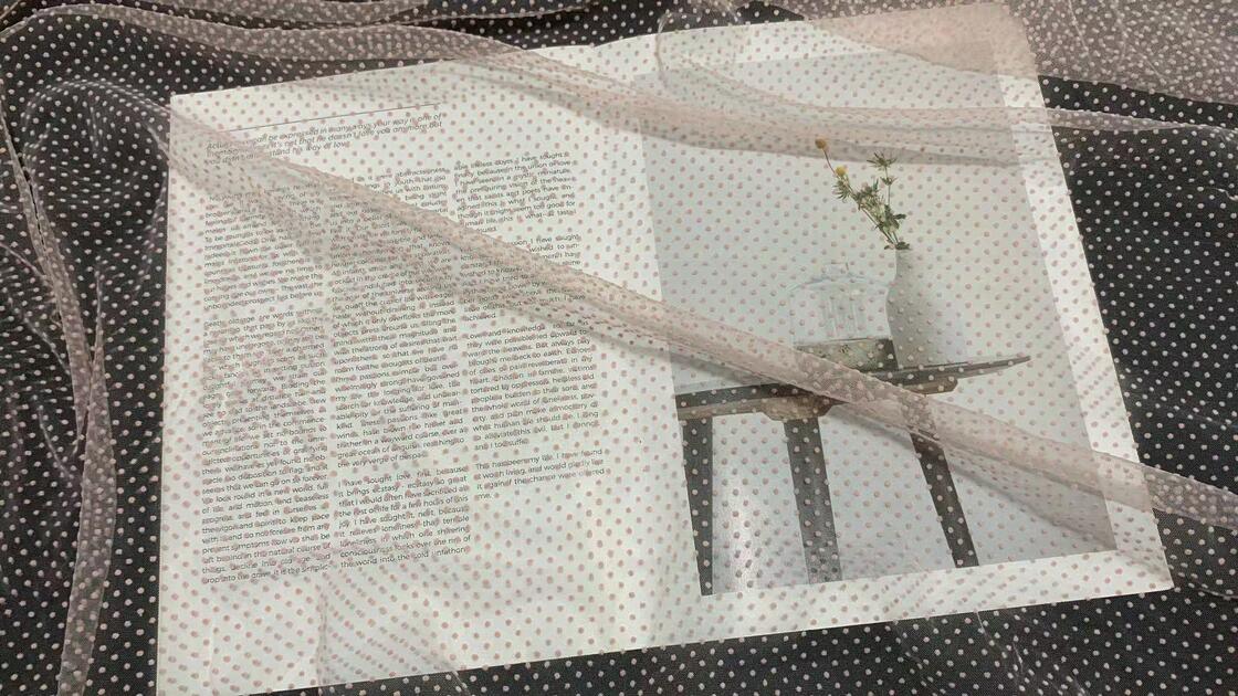 Quality Flocked Mesh Fabric with Pink Dot Pattern Lightweight Breathable Tulle for Dress Blouse Decoration factory