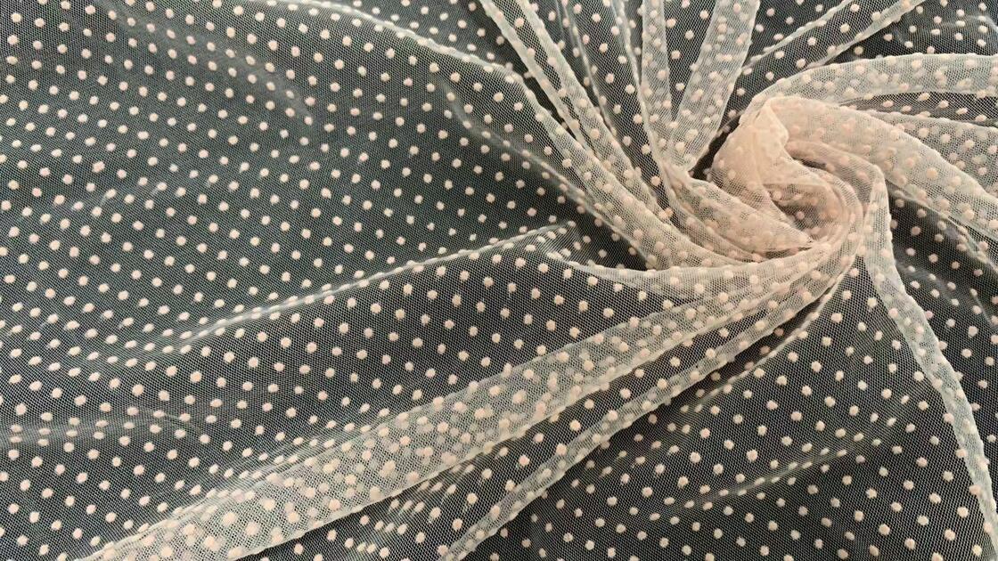 Quality Flocked Mesh Fabric with Pink Dot Pattern Lightweight Breathable Tulle for Dress Blouse Decoration factory