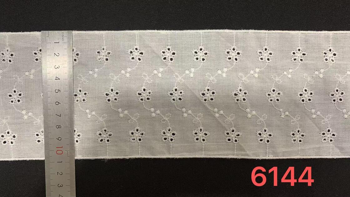 Quality Cotton Eyelet Embroidered Lace Trim with Small Floral Hollow-out Design Soft Breathable Texture Bulk Supply for Dress Blouse Garment Sewing factory
