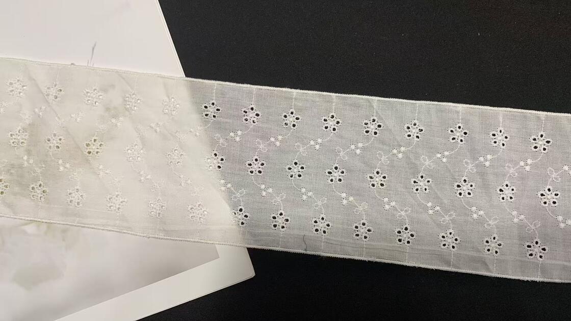 Quality Cotton Eyelet Embroidered Lace Trim with Small Floral Hollow-out Design Soft Breathable Texture Bulk Supply for Dress Blouse Garment Sewing factory