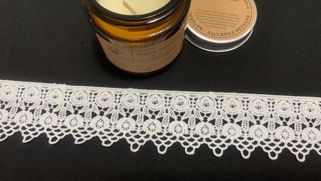 Quality 4cm Width Milk Yarn Lace Trim with Scallop Bottom Edge and Fine Hollow Texture for Garment Trimming factory