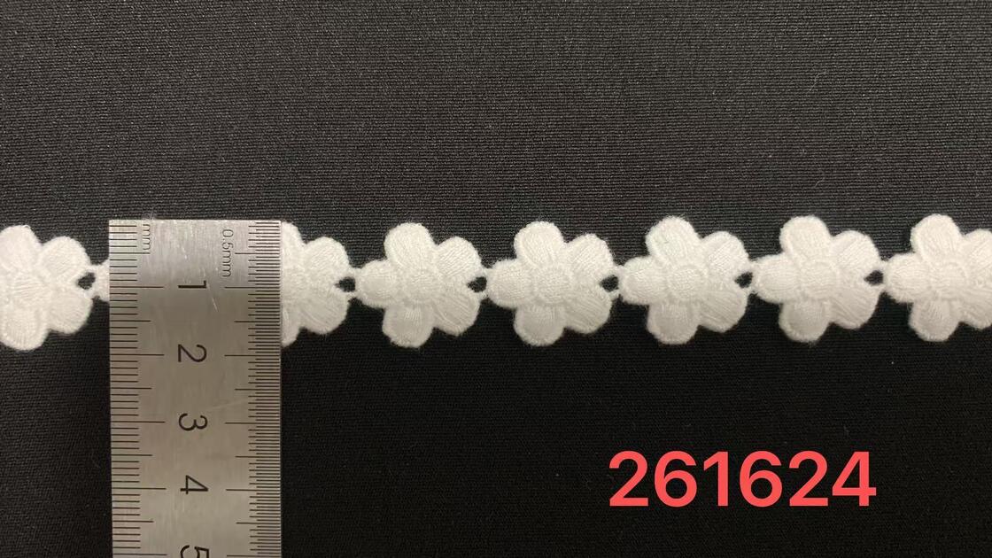 Quality 1.85cm Width Milk Yarn Water Soluble Lace Trim with Five-petal Flower Units and Soft Handfeel for Garment Edge Trimming factory