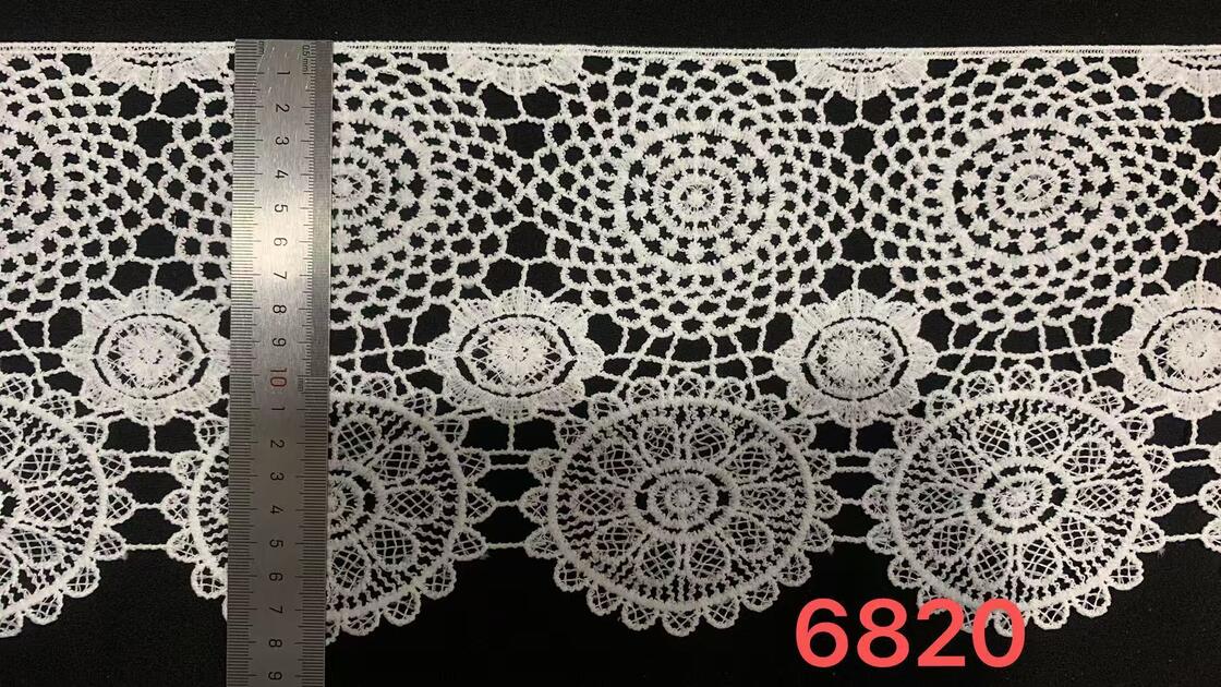 Quality 18cm Width Milk Yarn Lace Trim with Multi-tier Circular Rosette Motifs and Large-width Hollow Lace for Dress Hem Decoration factory