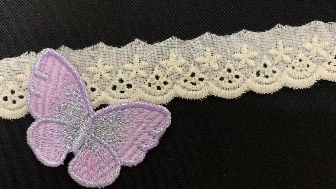 Quality 2.3cm Width Cotton Chicken Lace Trim with Small Floral-Geometric Eyelet Motifs and Soft Wavy Scallop Edge for Garment Trimming factory