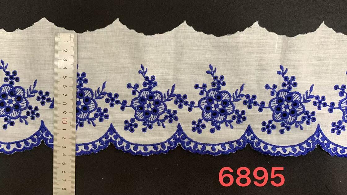 Quality 14cm Width Cotton Chicken Lace Trim with Floral Embroidery and Scalloped Edge for Dress Blouse Decoration factory