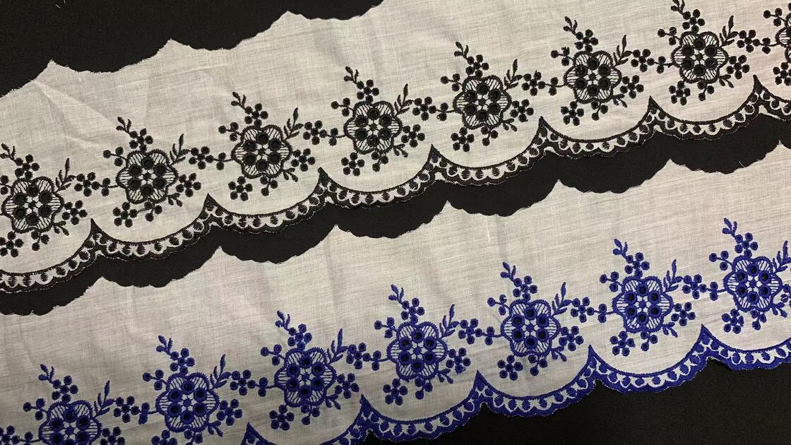 Quality 14cm Width Cotton Chicken Lace Trim with Floral Embroidery and Scalloped Edge for Dress Blouse Decoration factory