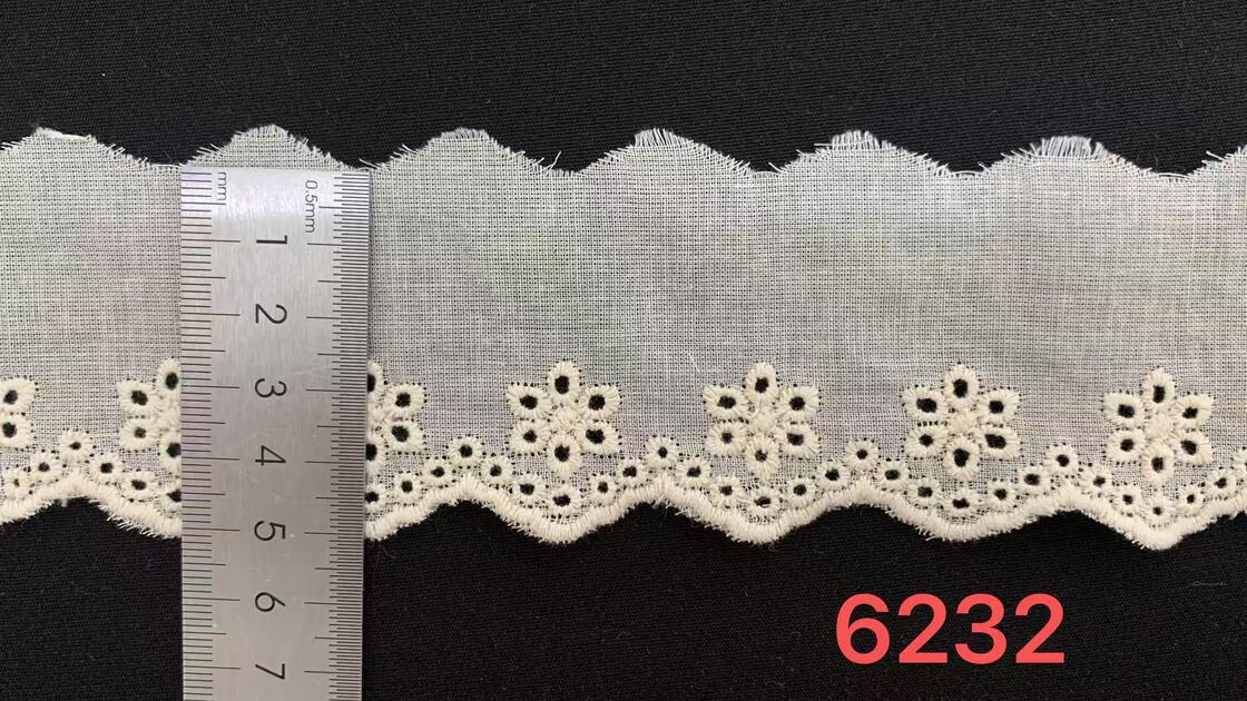 Quality 5cm Width Cotton Chicken Lace Trim with Tiny Cluster Flower Embroidery and Wavy Scalloped Edge for Dress Blouse factory