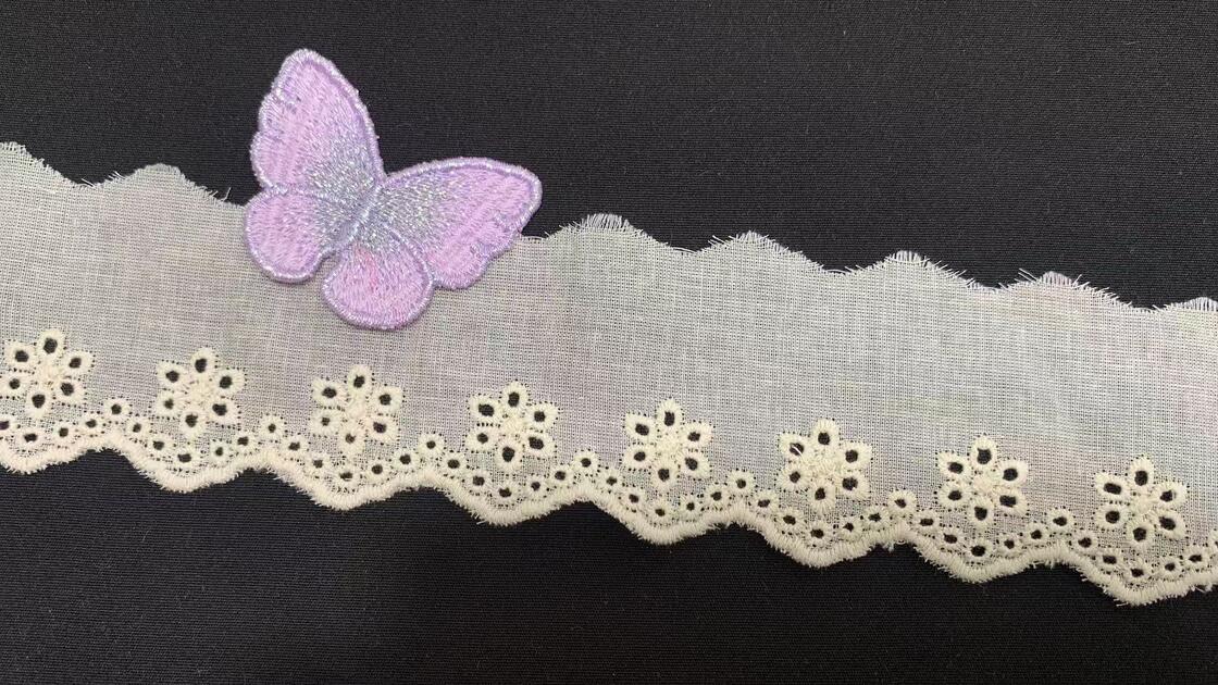 Quality 5cm Width Cotton Chicken Lace Trim with Tiny Cluster Flower Embroidery and Wavy Scalloped Edge for Dress Blouse factory