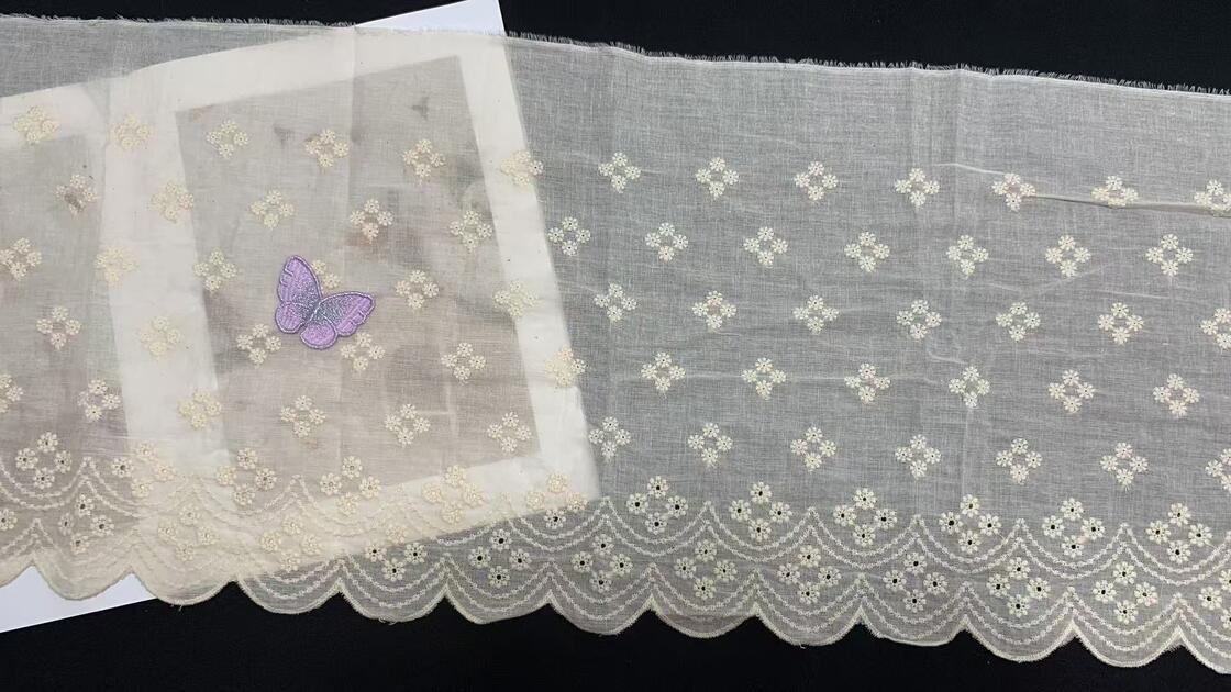 Quality Cotton Eyelet Embroidery Lace Trim, 30cm Wide Floral Scalloped Lace for Garment Decoration factory