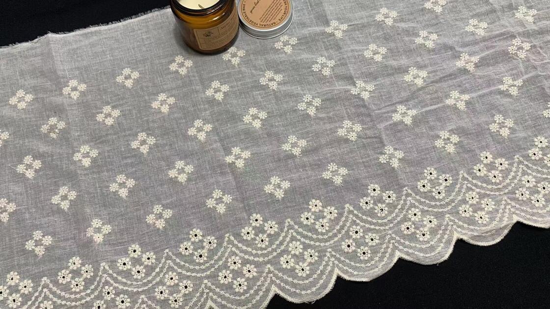 Quality Cotton Eyelet Embroidery Lace Trim, 30cm Wide Floral Scalloped Lace for Garment Decoration factory