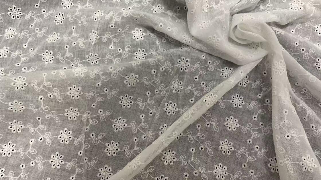 Quality Cotton Chicken Embroidery Lace Fabric with Winding Vine and Cluster Flower Motifs Fine Hollow Embroidery Soft Breathable Texture factory