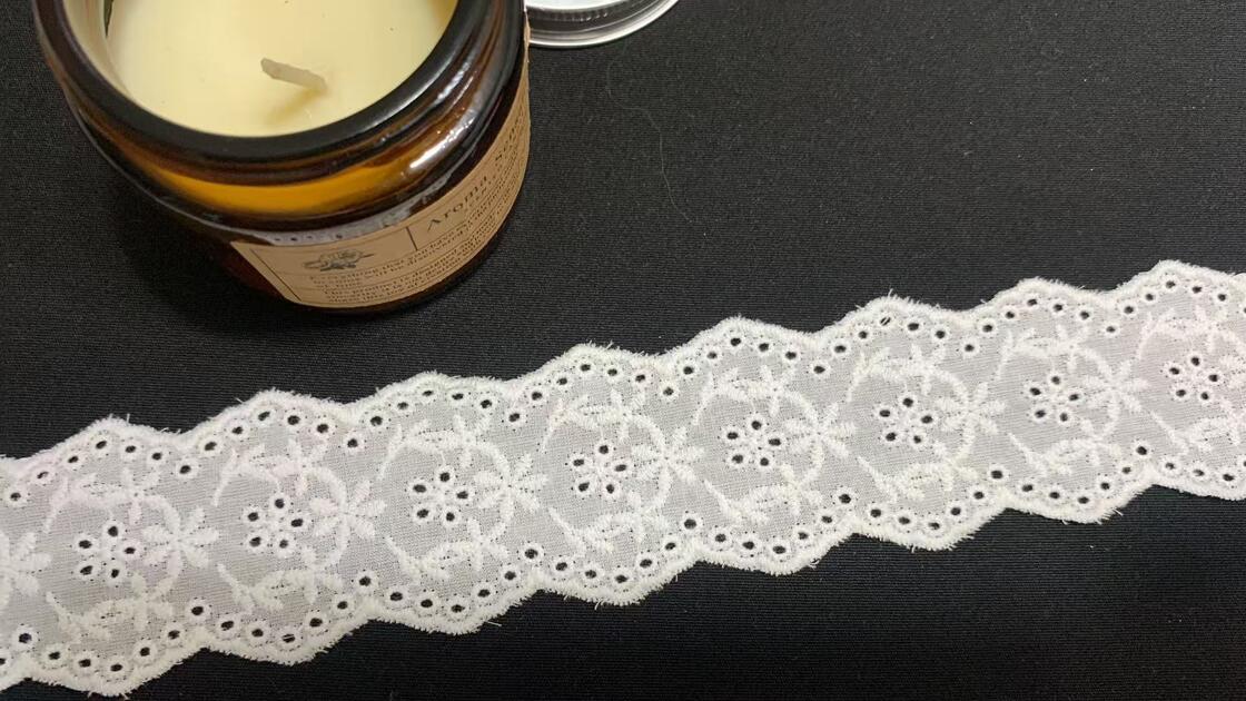 Quality Cotton Chicken Lace Trim with Repeated Circular Floral Embroidery Wavy Scallop Edge and Soft Breathable Texture for Garment Trimming factory