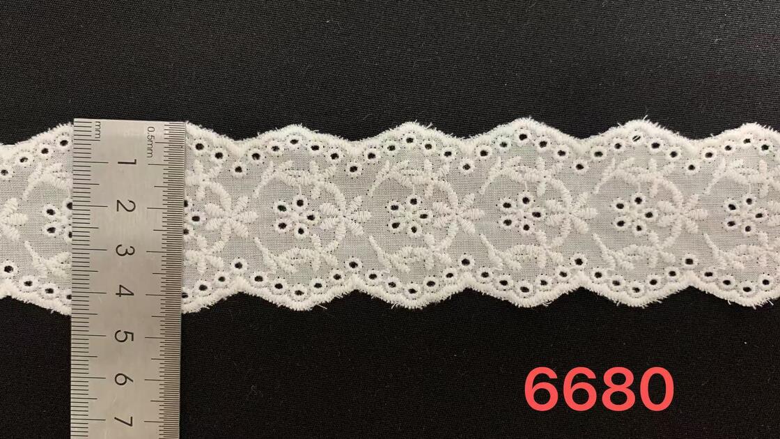 Quality Cotton Chicken Lace Trim with Repeated Circular Floral Embroidery Wavy Scallop Edge and Soft Breathable Texture for Garment Trimming factory