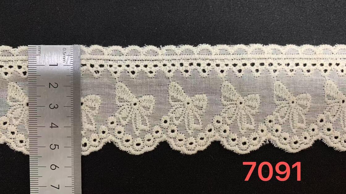 Quality Cotton Chicken Lace Trim with Delicate Bow Embroidery Wavy Scalloped Borders and Neat Hollow Eyelet Details for Garment Trimming factory