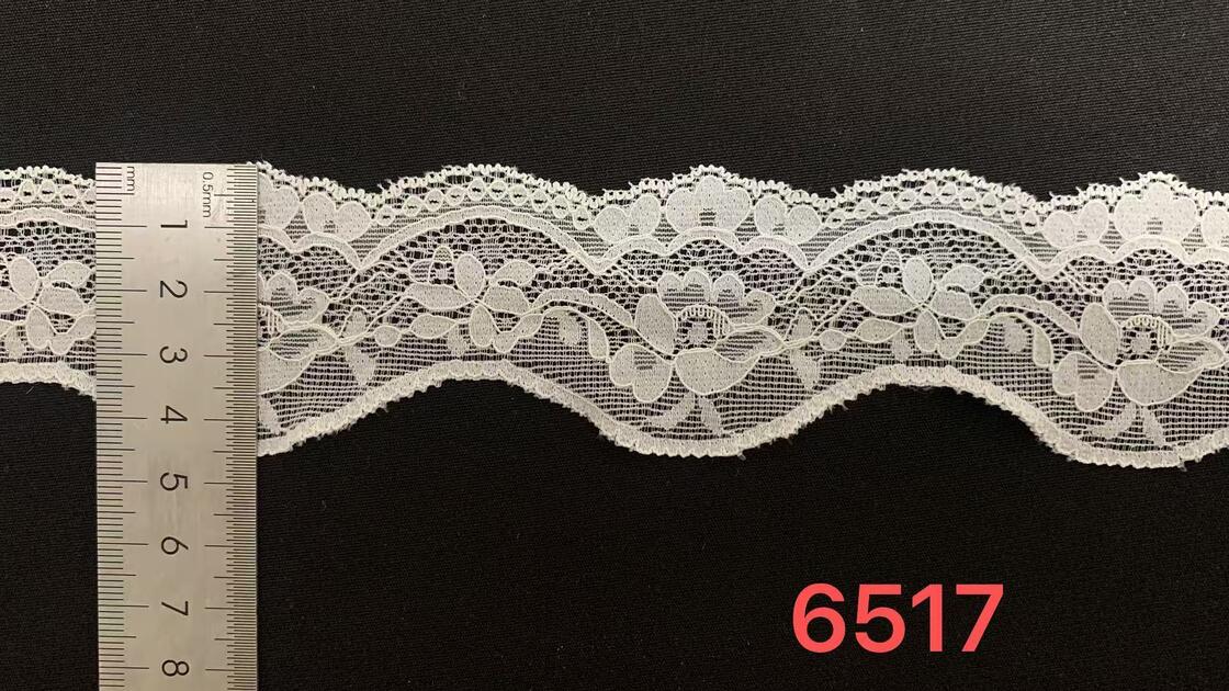 Quality 4.5cm Width Scalloped Edge Spandex Nylon Blend Stretch Lace Trim for Apparel Sewing factory