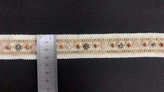 quality Ethnic Style Design Hemp Thread Weaving Lace Bead Pure Handmade Woven Fabric Clothing Accessories Beautiful Webbing factory