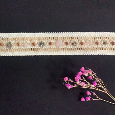 quality Ethnic Style Design Hemp Thread Weaving Lace Bead Pure Handmade Woven Fabric Clothing Accessories Beautiful Webbing factory