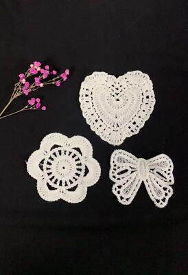 quality Handmade Crochet Lace Heart Bow White Decorations Unique Multiple Lace Product factory